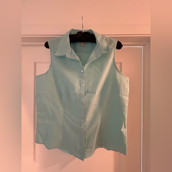 Talbots Wrinkle Resistant Collard Button-Down Sleeveless Turquoise Top Size L - Picture 1 of 3